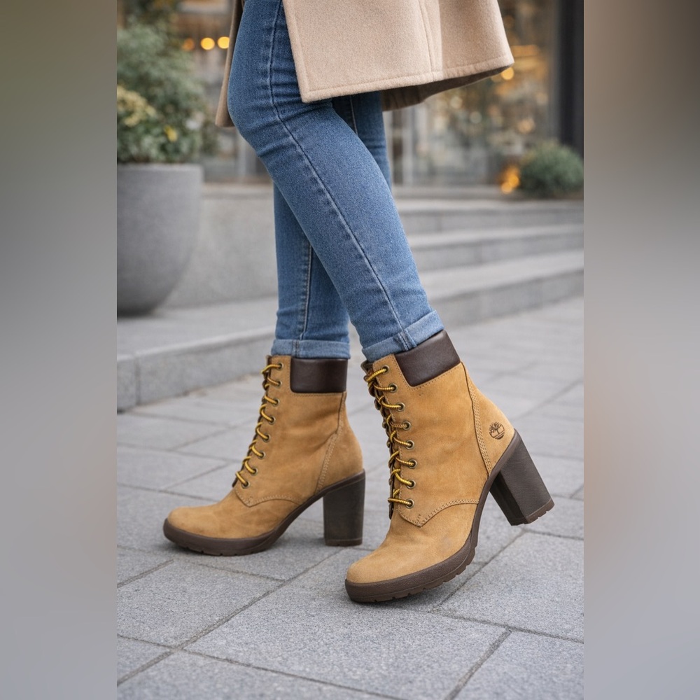 Timberland Women’s Heeled Lace-Up Ankle Boots Tan & Brown Size 7
